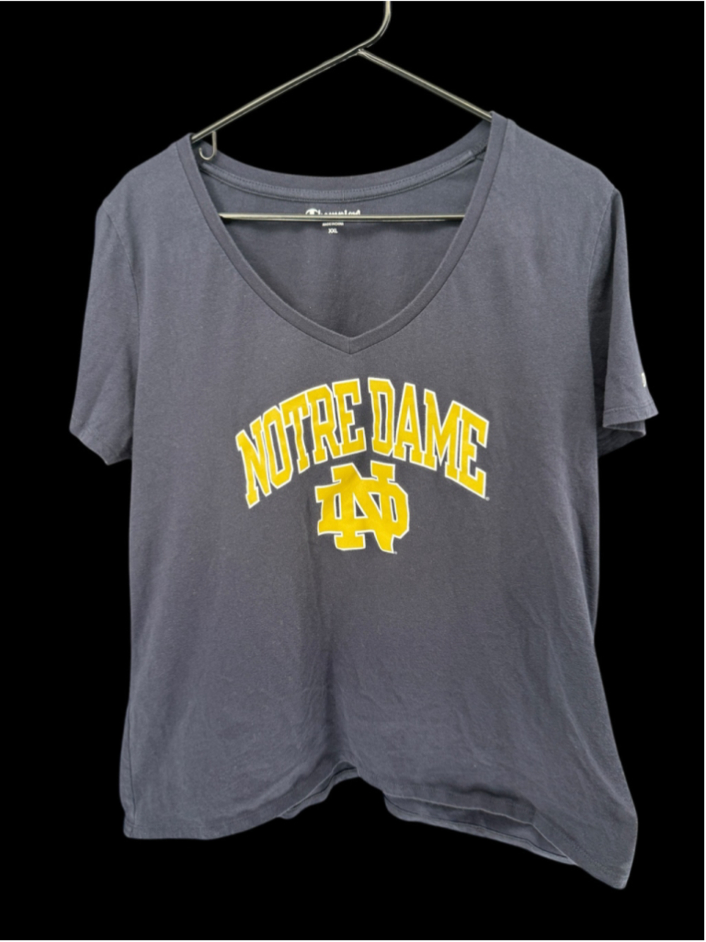Women's Champion Notre Dame V-Neck T-Shirt XXL Grey Yellow 2XL